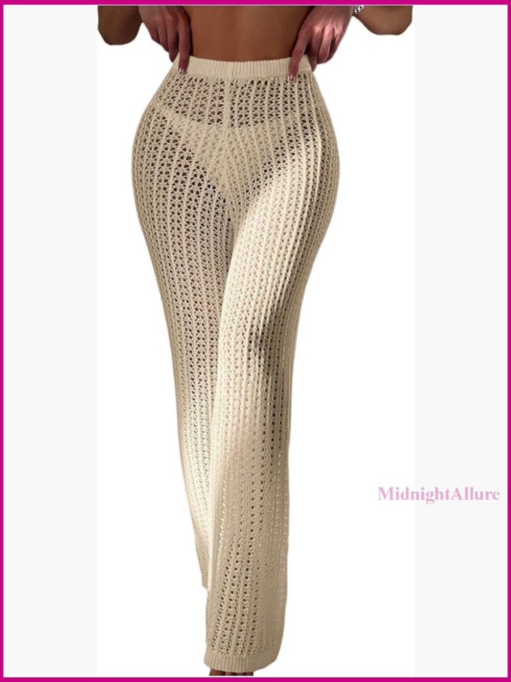 Sheer Crochet Swimsuit Cover Up Pants Drawstring Waist Beach Cover